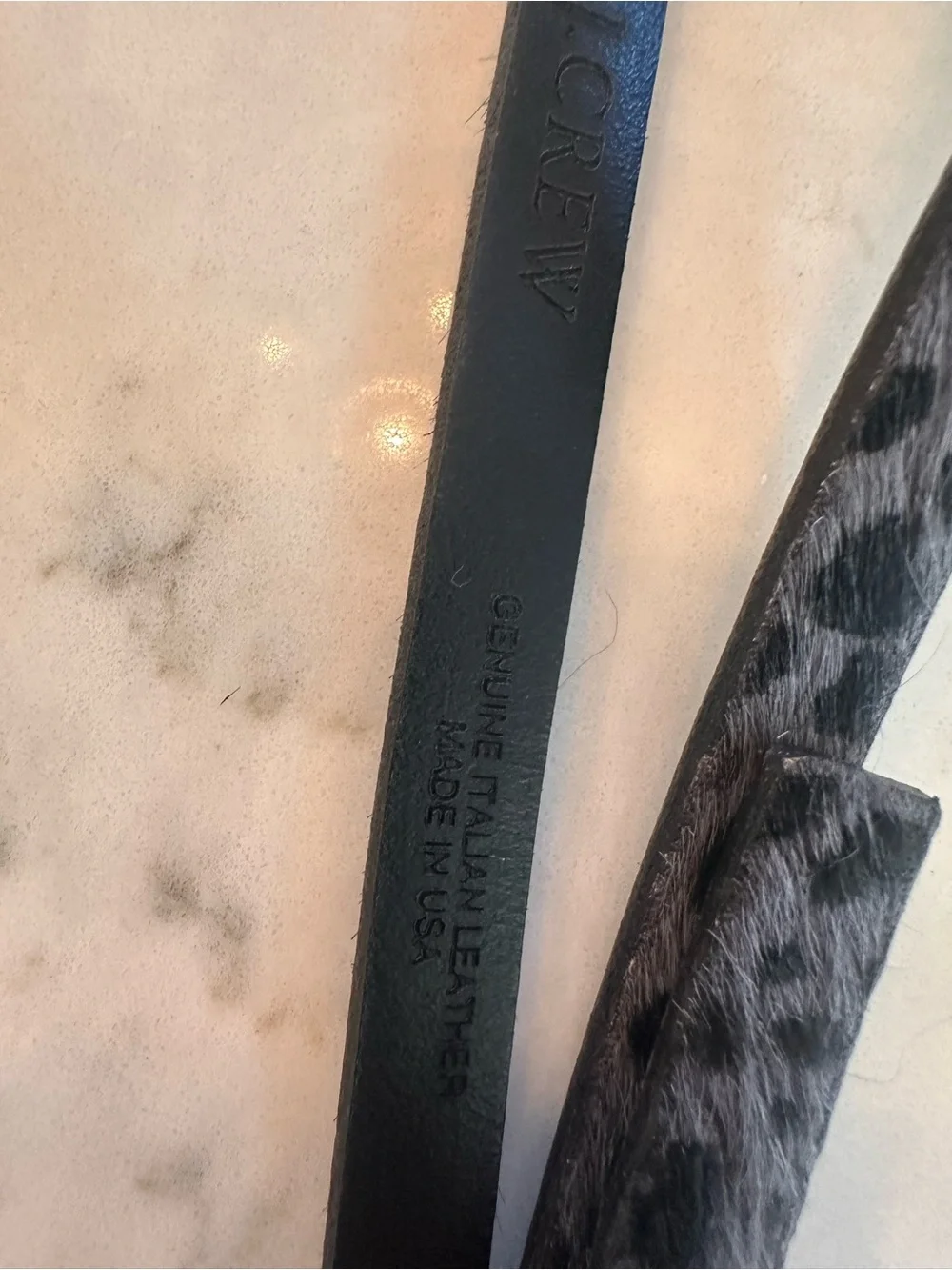 J. Crew Gray and Black Leopard Print Belt with Gold-Tone Buckle